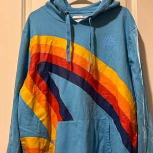 ALDI Gear unisex Hoodie vivid rainbow appliqué embellishment size XL lovely blue